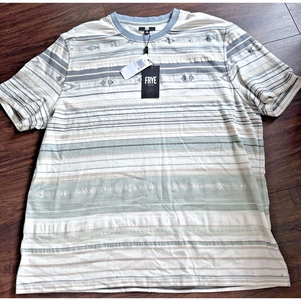 Frye Men's Southwestern Short Sleeve Striped Crewneck T-Shirt Neutral Gray XXL